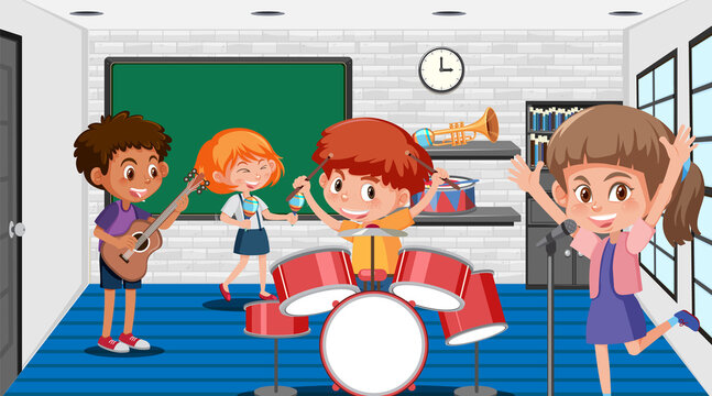 School music classroom with student kids