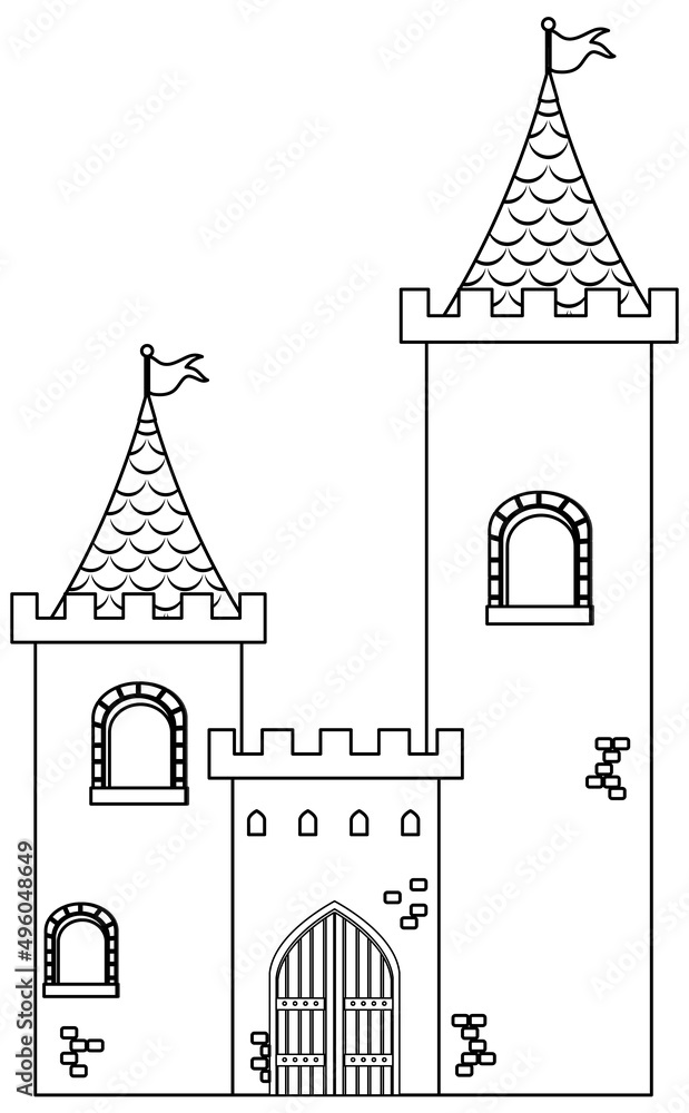 Sticker castle black and white doodle character