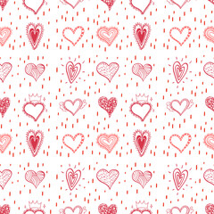 Seamless red doodle heart pattern