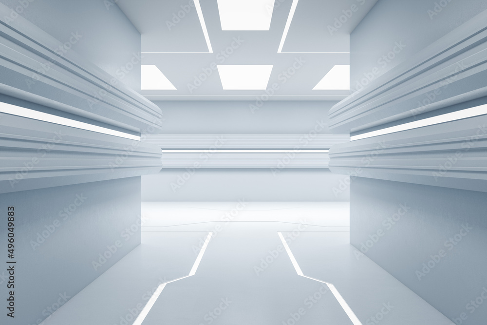 Aufkleber abstract futuristic white corridor. design and hallway concept. 3d rendering.