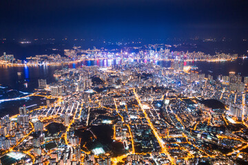 Obraz premium epic view of Hong Kong Night, from Kowloon to Hong Kong Island. metropolis in Asia