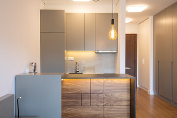 Kitchen interior with elements in new apartment