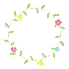 Round flower frame. Holiday design element. Floral border for wedding invitation card, Easter design, greeting cards. Floral wreath