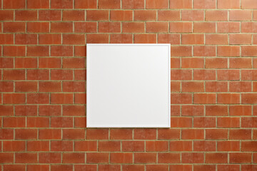 Minimalist hanging square white poster or photo frame mockup in brick wall