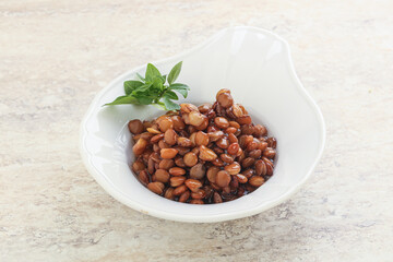 Boiled lentil in the bowl