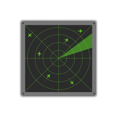Radar display in trendy flat design isolated vector on white background, technology objects  graphic design.
