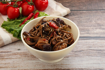 Udon soba with pork and vegetables