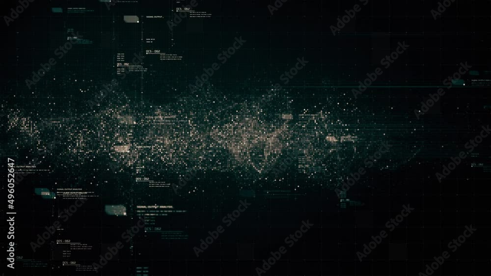 Leinwandbilder Futuristic abstract de-focus flowing data matrix, telemetry and encrypt numbers display with particles simulation for head up display in cyber space environment loop background