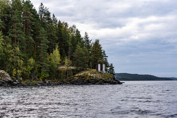 Fototapeta na wymiar Ladoga Skerries National Park. Beautiful autumn view of Lake Ladoga in the Republic of Karelia , largest lake in Europe.