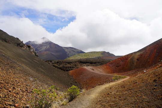 View of Hanakauhi mountain through the colorful hills of Haleakala National Park