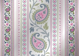 wedding card design, traditional paisley floral pattern , India	