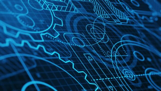 mechanical project blueprint, technical documentation, engineering drawing, close-up (3d render)