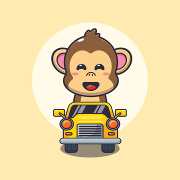 cute monkey mascot cartoon character ride on car