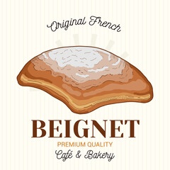 Beignet French Pastry Vector Emblem Logo Template - obrazy, fototapety, plakaty