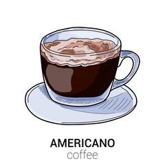 Americano Coffee Colorful Vector Illustration Isolated