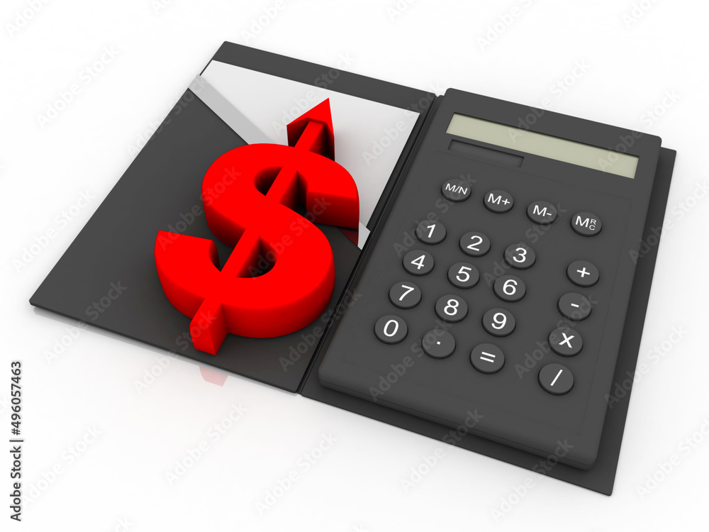 Poster 3d rendering dollar symbol on calculator