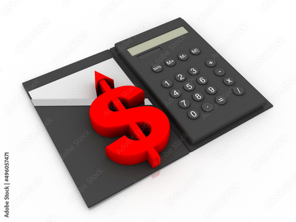 Poster 3d rendering dollar symbol on calculator