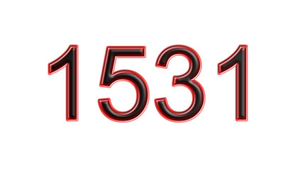 red 1531 number 3d effect white background