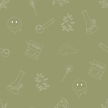 Seamless mattern with outline marijuana elements.