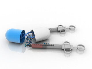 3d render of dna structure with Syringe
