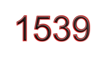 red 1539 number 3d effect white background