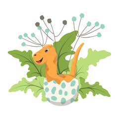 Cute newborn dinosaur. Flat style. Illustration on the theme of Jurassic Park. Vector illustration design for fashion fabrics, textile graphics, prints.