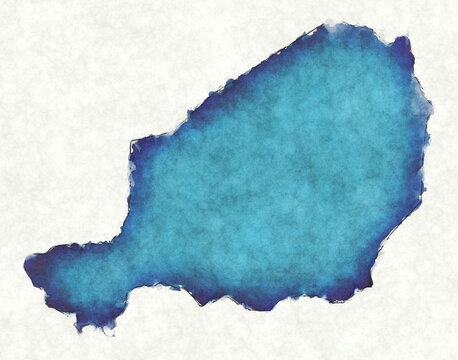 recommend clip art: Niger map with drawn lines and blue watercolor illustration