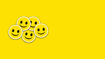 World Happiness day, International day of happiness. Happy stickier, smile sign, icon, label, logo, symbol design with free spaces background of yellow color.