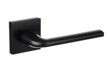 Door handle made of metal on an isolated white background. Reliable design handle for the door of houses, apartments, warehouses, offices and other premises. Black handle.