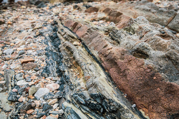 Volcaniclastic sedimentary rock in  Geo Park, Lai Chi Chong, Hong Kong