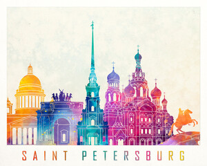 Saint Petersburg landmarks watercolor poster