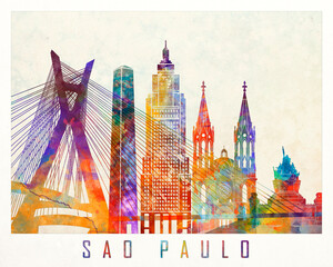 Sao Paulo landmarks watercolor poster