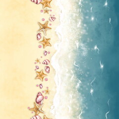 Seashore with seashells. Background for your text. - 496061062
