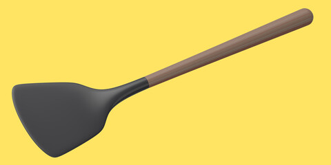Silicon solid turner or kitchen utensils on yellow background. - obrazy, fototapety, plakaty