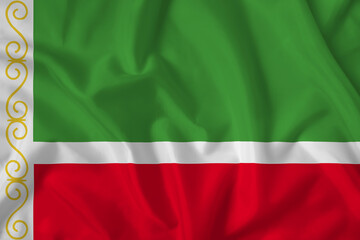 Chechen Republic flag with fabric texture. Close up shot, background