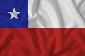 Fototapeta premium Chile flag with fabric texture. Close up shot, background