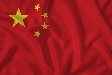 China flag with fabric texture. Close up shot, background