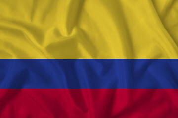 Colombia flag with fabric texture. Close up shot, background