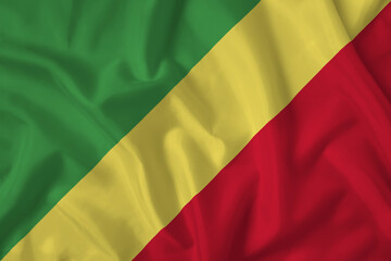 Congo flag with fabric texture. Close up shot, background