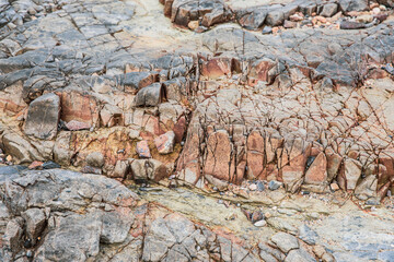 Volcaniclastic sedimentary rock in  Geo Park, Lai Chi Chong, Hong Kong