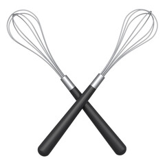 Set of whisk with wooden handle for blending isolated on white background.