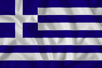 Greece flag with fabric texture. Close up shot, background