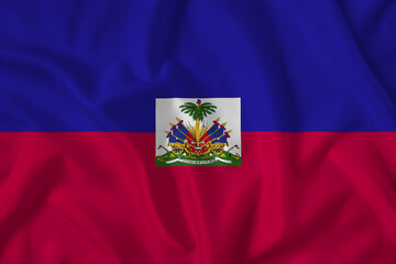 Haiti flag with fabric texture. Close up shot, background