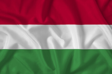 Hungary flag with fabric texture. Close up shot, background