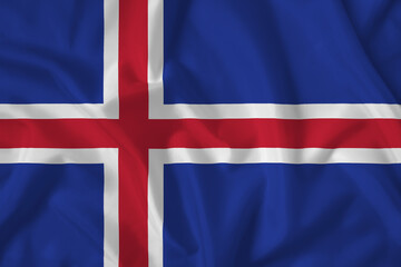 Iceland flag with fabric texture. Close up shot, background