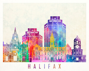 Halifax landmarks watercolor poster