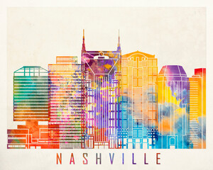Nashville landmarks watercolor poster