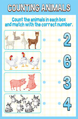 Match by count with different types of animals