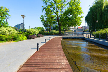 Mill Island surrounded by Brda River and its Mlynowka branch, Bydgoszcz, Poland
