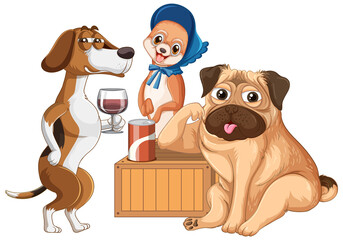 A group of dog drinking wine